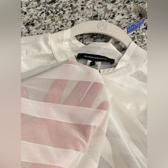 New BCBGMaxAzria White Sheer Striped Body Suit - Picture 9 of 10